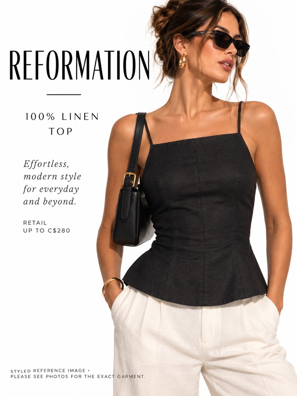 Reformation Black Linen Top Zip Up Tank Camidole Timeless Capsule